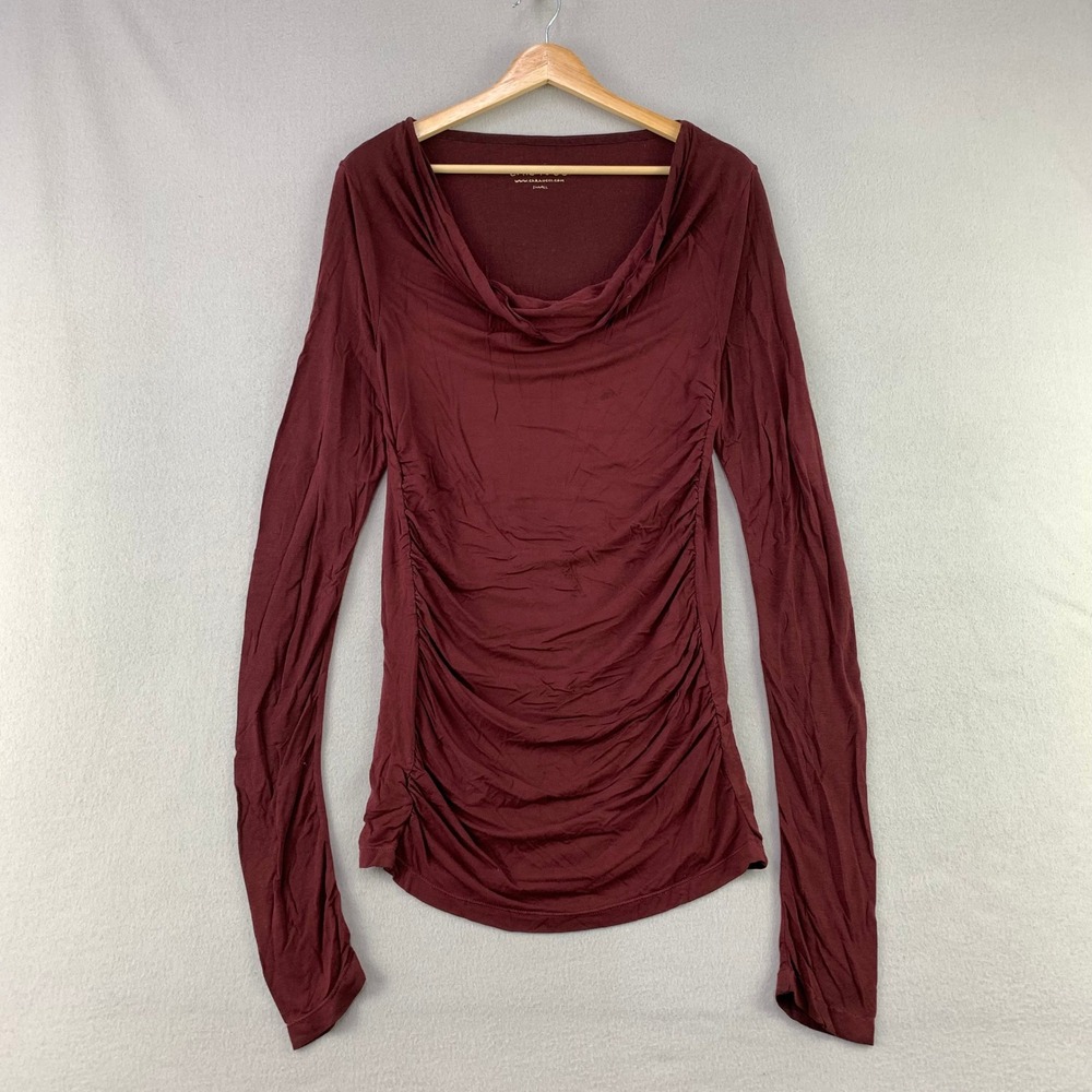 Caraucci Cowl Neck Top Womens Small Burgundy Ruched Long Sleeve Rayon Lycra Bali